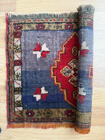 53x70 cm Küçük Türk Halı, El Dokuma Yün Halı, Giriş için Zemin Halısı, Vintage Bohem Ev Dekoru, Şık Küçük Halı - 6