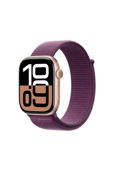 Apple Watch Series 10 42mm Roze Altın Rengi Alüminyum Kasa ve Kırmızı Erik Spor Loop (MWWK3TU/A)