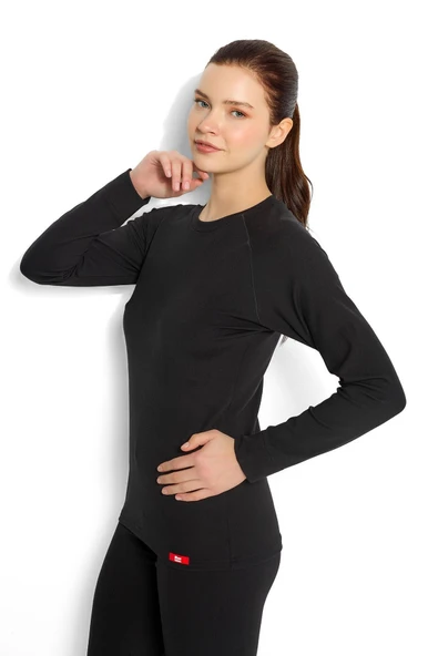 Jiber 592 Kadın Yuvarlak Yaka Uzun Kollu Isıtıcılı Termal Üst İçlik - 2