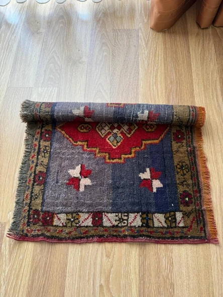 53x70 cm Küçük Türk Halı, El Dokuma Yün Halı, Giriş için Zemin Halısı, Vintage Bohem Ev Dekoru, Şık Küçük Halı - 3