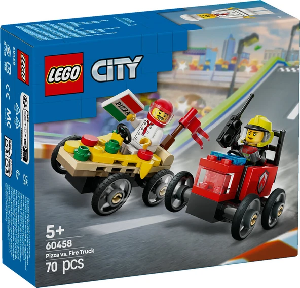LEGO-60458 City Pizza Arabası İtfaiye Kamyonuna Karşı Yarış Arabası Paketi