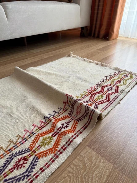 104x64 cm Küçük Açık Renkli Türk Kilimi, El Dokuma Vintage Halı, Eşsiz Bohem Kilim, Şık Ev Dekoru Hediyesi - 6