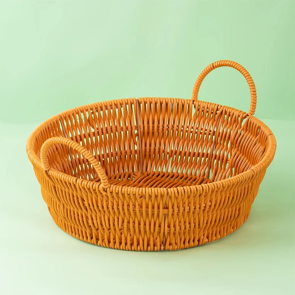 Porsima 304-D Yuvarlak 3'lü Hasır Sepet Dekoratif Ev Düzenleyici Kendinden Kulplu Hasır Sepet Seti Banyo Düzenleyici Sepet - 2