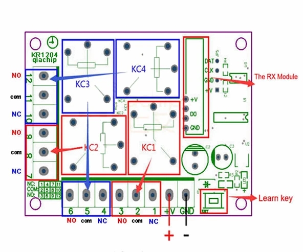 433MHz RF 4 Kanal Röle Modül DC 12V 4 Buton Kumanda Kablosuz Motor Pompa Fan Lamba Perde Akıllı Ev Garaj Bariyer Kapı Kontrol - 6
