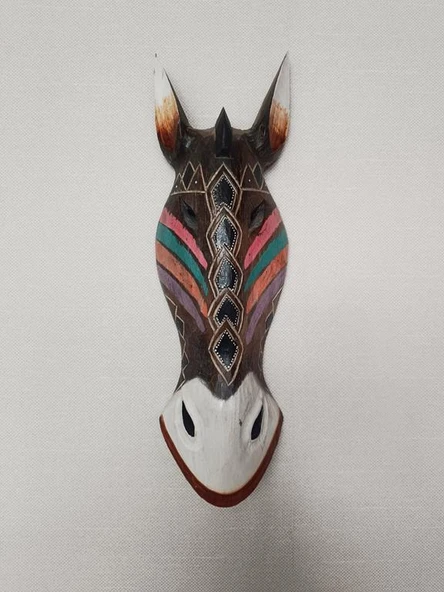 Ahşap El Yapımı Otantik Afrika Zebra 50 cm Maske Duvar Bahçe Cafe Süsleri - 3
