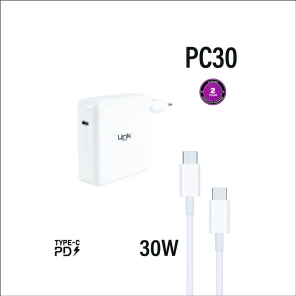 LinkTech PC30 Safe USB-C PD 30W Type-C Çıkışlı Kablolu Set Şarj Aleti