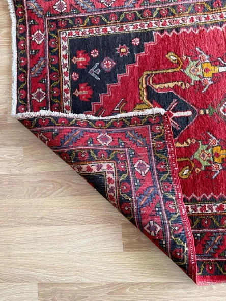 113x268 cm El Dokuma Yolluk, Mükemmel Durumda Yün Halı, Antika Anadolu Nadir Desenli Yolluk, Canlı Renkli Halı - 6