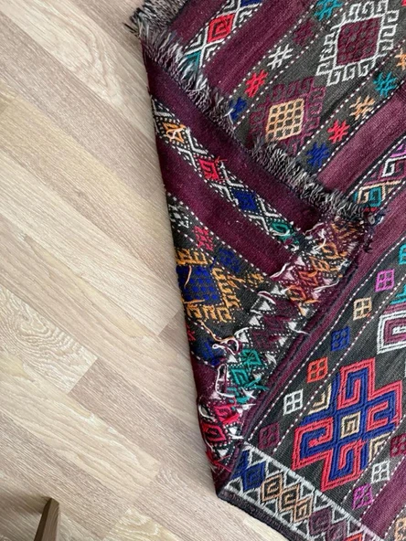 167x331 cm Türk Kilim Halısı, Canlı Renkler ve Koçboynuzu Motifi, El Dokuma Yün Halı, Antika Anadolu Kilim - 7