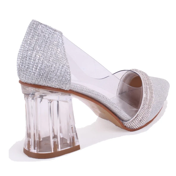 Dagoster DZA07-11153806 Gümüş Şeffaf Topuklu Abiye Kadın Ayakkabı - 4