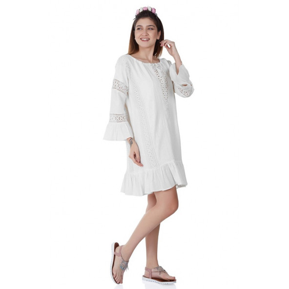 Eliş Şile Bezi- U.Kollu Başak Elbise- Kodu 422.02- XL Beden- Beyaz renk