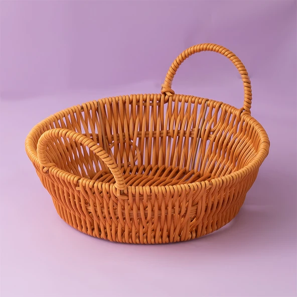 Porsima 304-D Yuvarlak 3'lü Hasır Sepet Dekoratif Ev Düzenleyici Kendinden Kulplu Hasır Sepet Seti Banyo Düzenleyici Sepet - 4