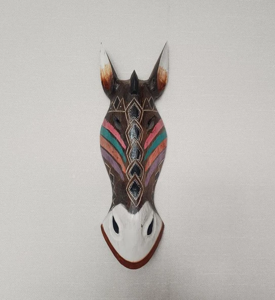 Ahşap El Yapımı Otantik Afrika Zebra 50 cm Maske Duvar Bahçe Cafe Süsleri