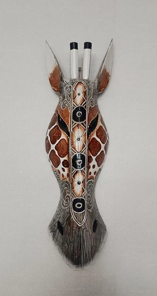 Otantik Zebra Maske Ahşap El Yapımı Afrika 50 cm Duvar Bahçe Cafe Süsleri