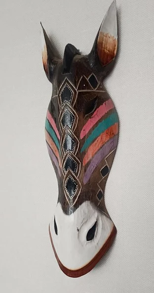 Ahşap El Yapımı Otantik Afrika Zebra 50 cm Maske Duvar Bahçe Cafe Süsleri - 2