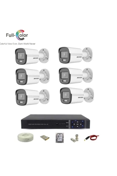 Hikvision Colorvu Gece-karanlıkta Renkli 6 Ahd Kameralı 8 Kanal Kayıt Cihazı 1 TB Harddisk