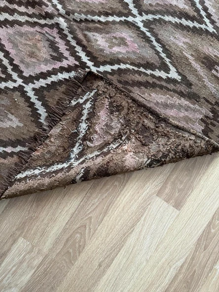 110x241 cm Kars Halısı, 40 Yıllık El Dokuma Kars Kilimi, Vintage Türk Yün Halısı, Kahverengi Tonlar - 7