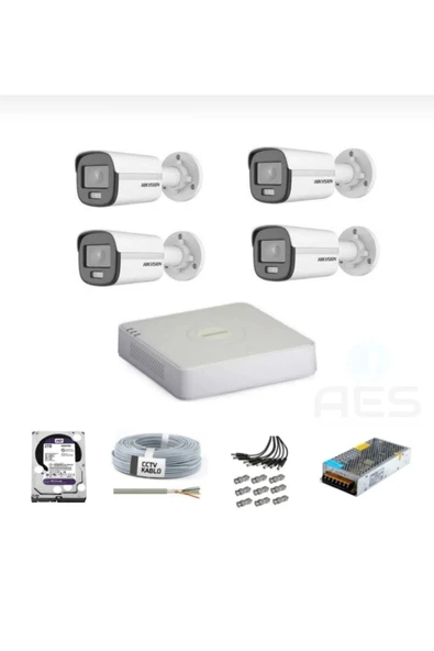 Hikvision Color-vu Gece Karanlıkta Renkli 4 Ahd Kameralı Güvenlik Kamera kuruluma Hazır Set