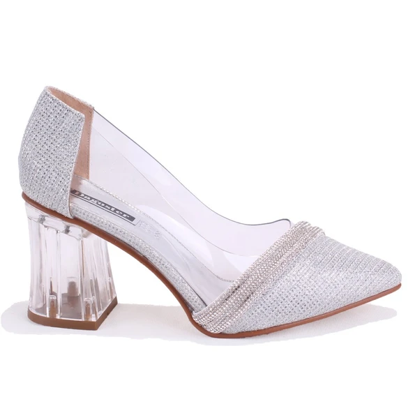Dagoster DZA07-11153806 Gümüş Şeffaf Topuklu Abiye Kadın Ayakkabı - 2