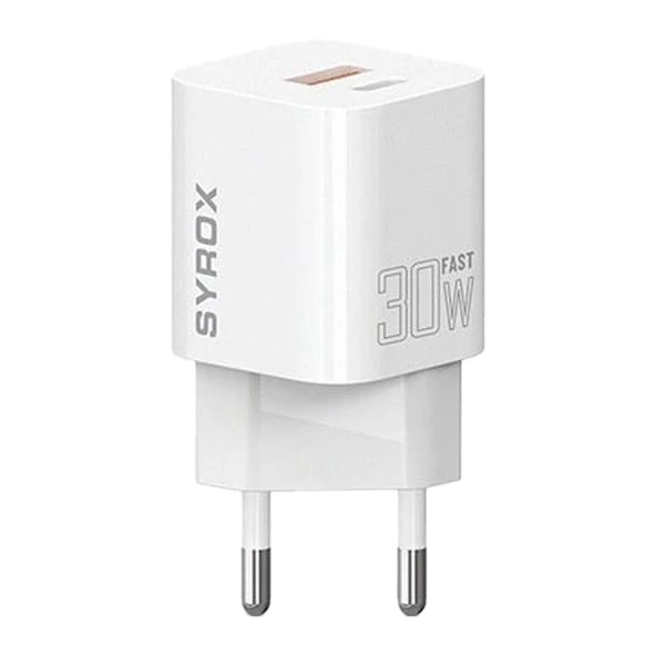 Syrox PDQ30B 30W PD QC 4.0 1xUSB-A + 1xType-C Port Çıkışlı Şarj Cihazı - Beyaz