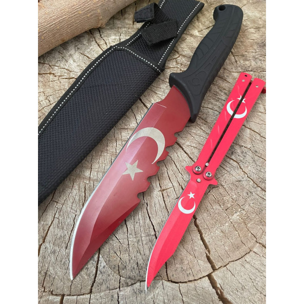 COLUMBİA MF031 TÜRK BAYRAĞI DESENLİ AV BIÇAĞI & KELEBEK ÇAKI - 1