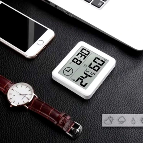 Saat Nem Sıcaklık Ölçer Zaman Hava Durumu Isı Gösterge Dijital Ekran Termometre Ev Oda Ofis Kuluçka Sera Depo Medikal - Resim 6