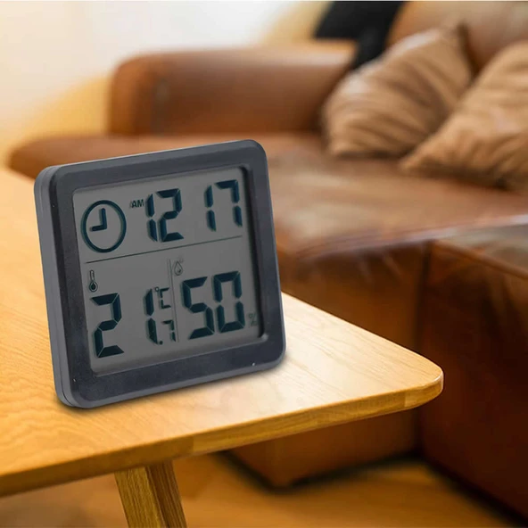 Saat Nem Sıcaklık Ölçer Zaman Hava Durumu Isı Gösterge Dijital Ekran Termometre Ev Oda Ofis Kuluçka Sera Depo Medikal - Resim 4