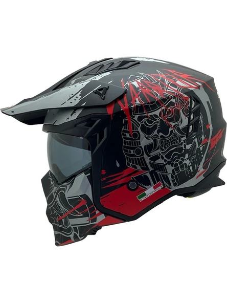 SWAY - FS-X1 SEUL WARRIOR FULLFACE KASK - SİYAH GRİ KIRMIZI - Large Beden