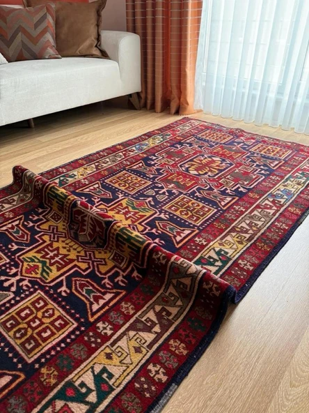 116x313 cm El Dokuma Yolluk, Canlı Renkler ve Harika Desenler, Antika Anadolu Yün Halısı, Şık Ev Dekoru - 4