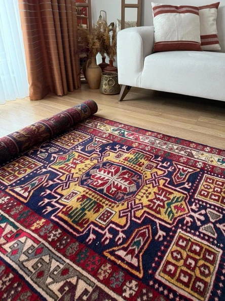 116x313 cm El Dokuma Yolluk, Canlı Renkler ve Harika Desenler, Antika Anadolu Yün Halısı, Şık Ev Dekoru - 6