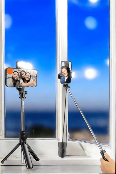 Selfie Çubuğu Tripod Kumandalı Telefon Tutucu Siyah - 4