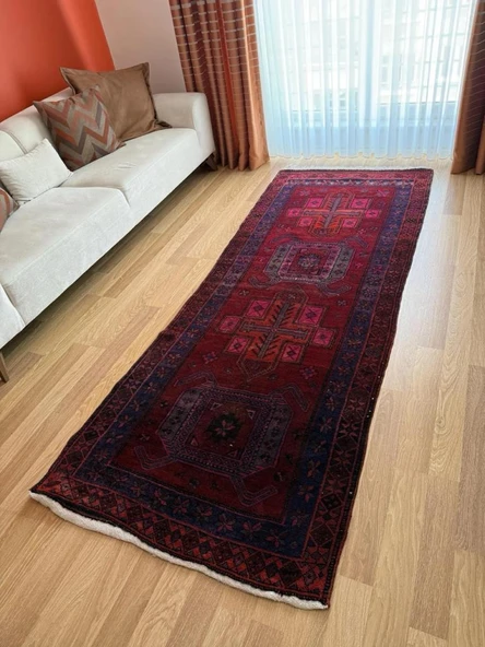 103x275 cm Muhteşem Renkli Yolluk, El Dokuma Vintage Yolluk, Modern Bohem Stili Halı, Harika Kondisyon - 2