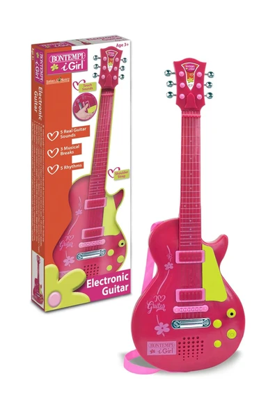 Bontempi Elektronik Pembe Gitar 56cm. Tuşu Telli ve Askılı - 3