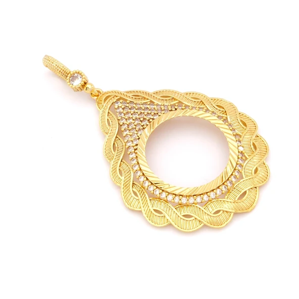 Yarım Altın Çerçeveli Kolye Ucu Altın Kaplama İşlemeli TGR-706 - Resim 4