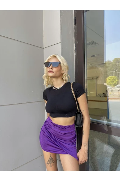 Asimetrik Kesim Mini Etek - 6
