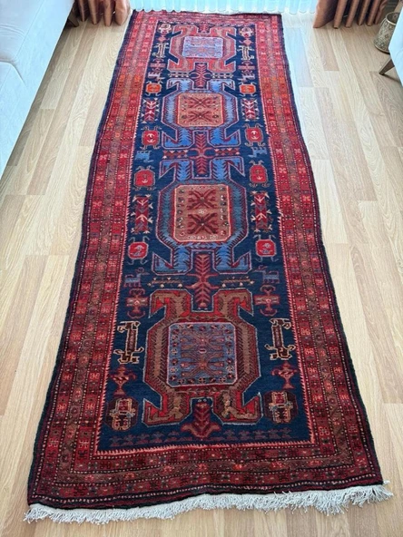 115x310 cm Canlı Renkli Yolluk, El Dokuma NostaljikHalı, Mükemmel Kondisyonlu Yolluk, Ev ve Ofis Dekoru - 6