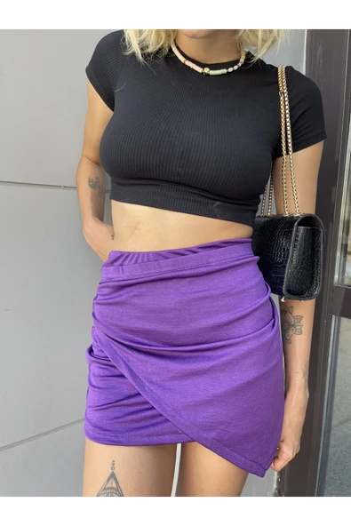 Asimetrik Kesim Mini Etek - 3