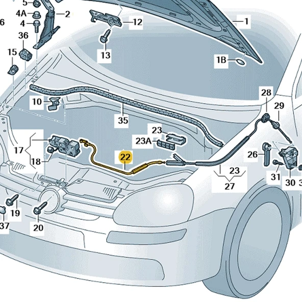 VW Jetta 2006-2010 Ön Kaput Açma Teli Ön Parçası 1K1823531B - 2