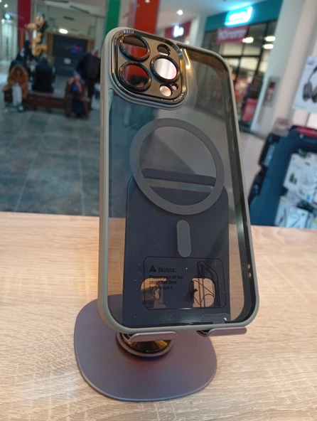 İPhone 14 Pro Max Uyumlu Kamera Lens Korumalı MagSafe Özellikli Darbe Korumalı Gri Kılıf