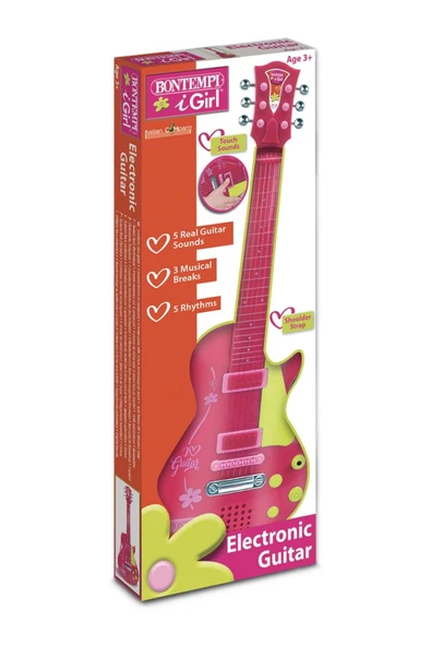 Bontempi Elektronik Pembe Gitar 56cm. Tuşu Telli ve Askılı - 4