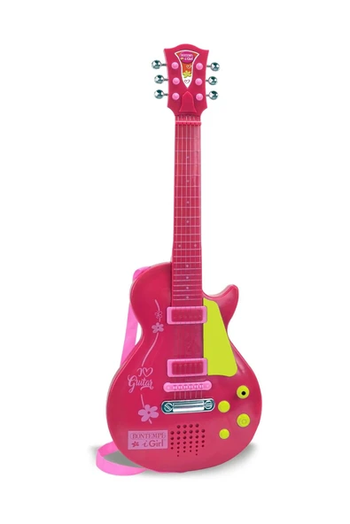 Bontempi Elektronik Pembe Gitar 56cm. Tuşu Telli ve Askılı - 1