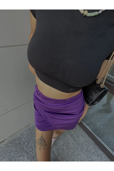 Asimetrik Kesim Mini Etek - 2