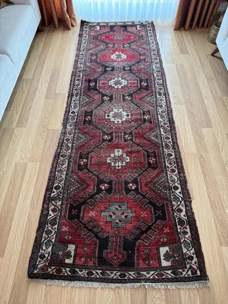 100x305 cm Eşsiz Desenli El Dokuma Yolluk, koyu Renkli Vintage Halı, Harika Kondisyonlu Bohem Tarzı Modern Yolluk - 8