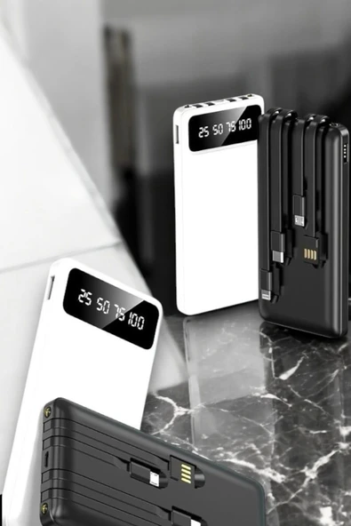 20.000 Mah Led Işıklı LCD Ekran USB Girişli Type-C Lightning Powerbank - 3