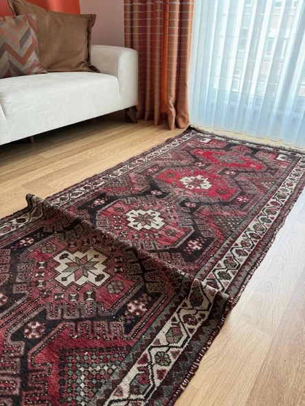 100x305 cm Eşsiz Desenli El Dokuma Yolluk, koyu Renkli Vintage Halı, Harika Kondisyonlu Bohem Tarzı Modern Yolluk - 4