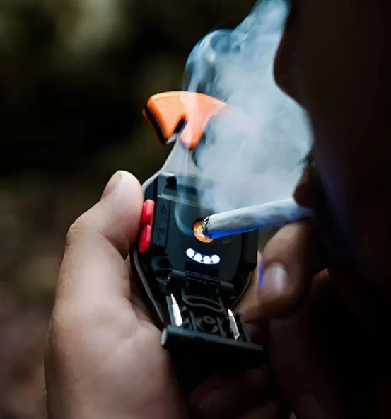 Kamp- El Feneri Çok Fonksiyonlu Usb Şarjlı Çakmak - Kesicili Düdüklü Tornavidalı Mıknatıslı Özel - 2