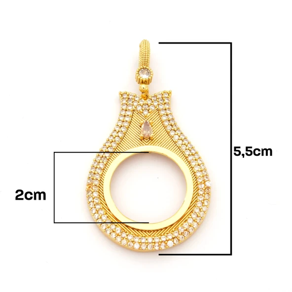 Yarım Altın Çerçeveli Kolye Ucu Altın Kaplama İşlemeli TGR-710 - Resim 3
