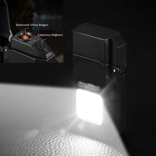 PS-M8 Mini Şarjlı Elektronik Çakmak Cob Led Işıklı El Feneri Type-C Şarjlı Gazsız 2in1 - 3