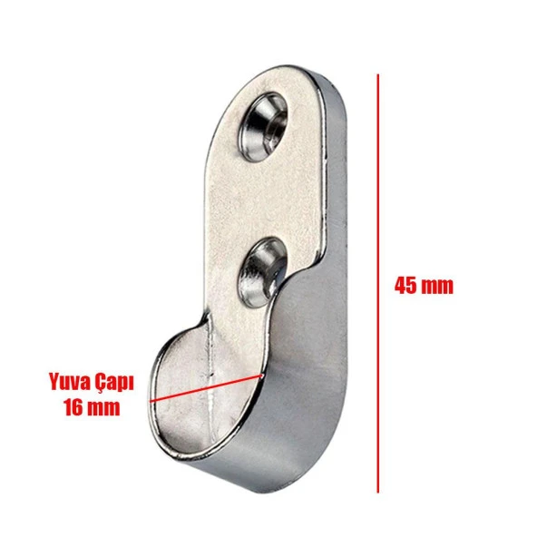 Nobel Askı Flanşı Krom Oval Dolap Elbise Askı Aparatı (2 ADET) - 2