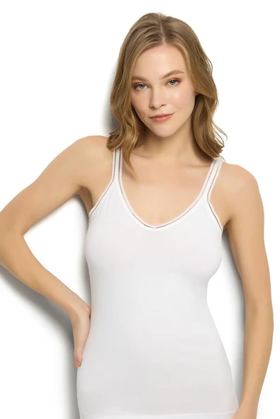 Jiber 553 Daria Kadın Pamuklu Likralı V Yaka İp Askılı Yumuşak Atlet - Resim 5