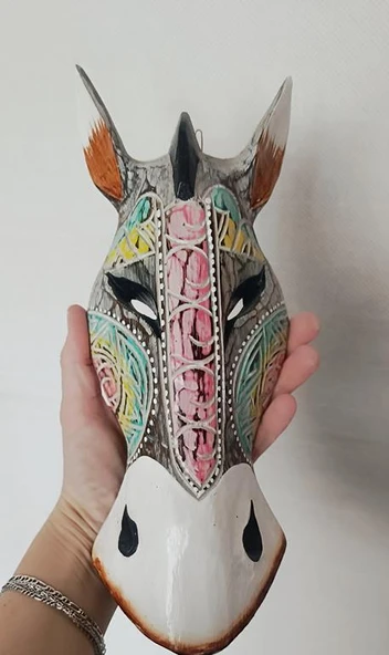 Otantik Zebra Maske Ahşap El Yapımı Afrika 30 cm Duvar Bahçe Cafe Süsleri - 2